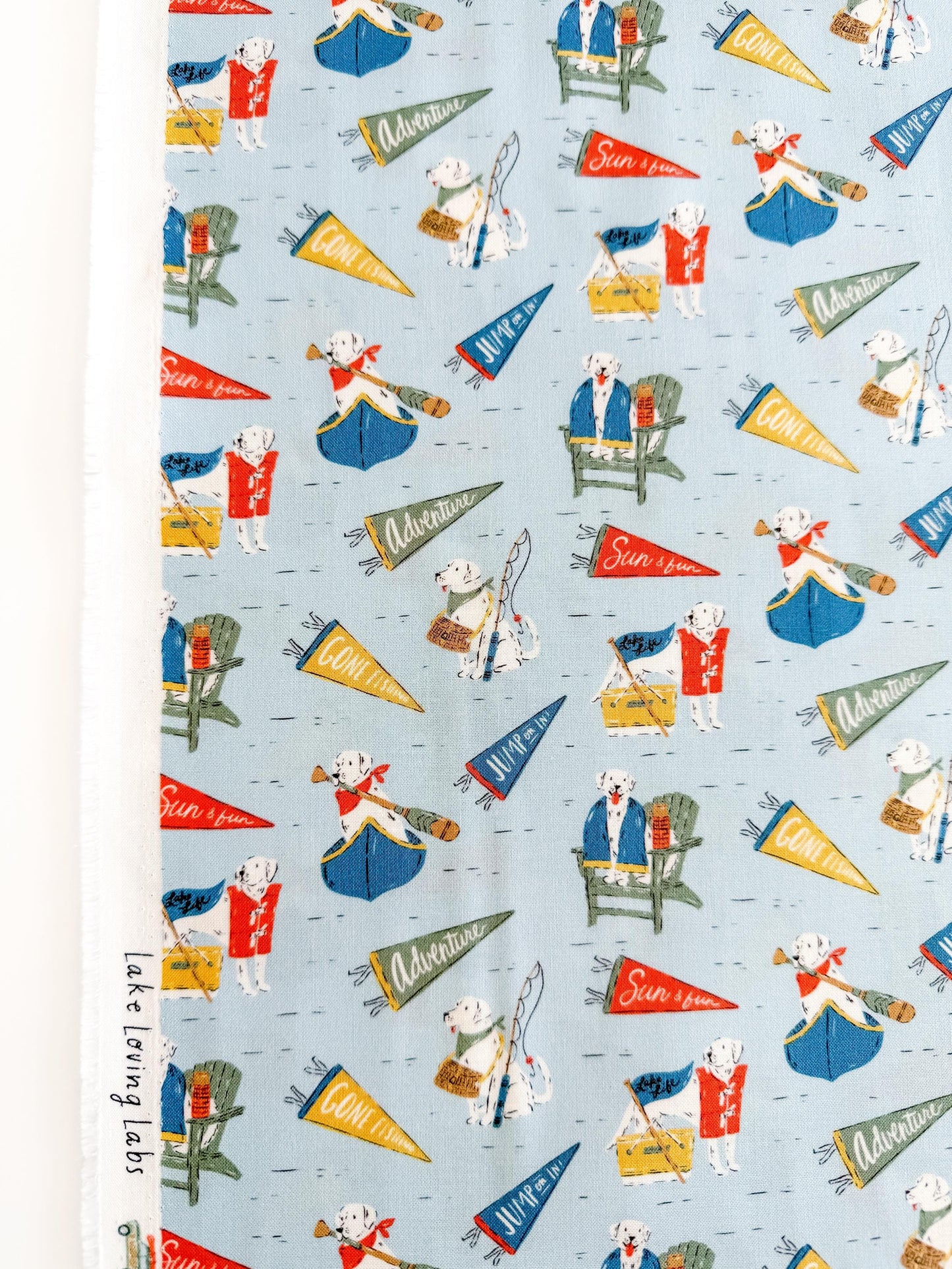 Lake Loving Labs, Fabric by the Yard, 100% Organic Cotton, By Cloud9 Fabrics, CAMP CANINE Collection, Dog Print
