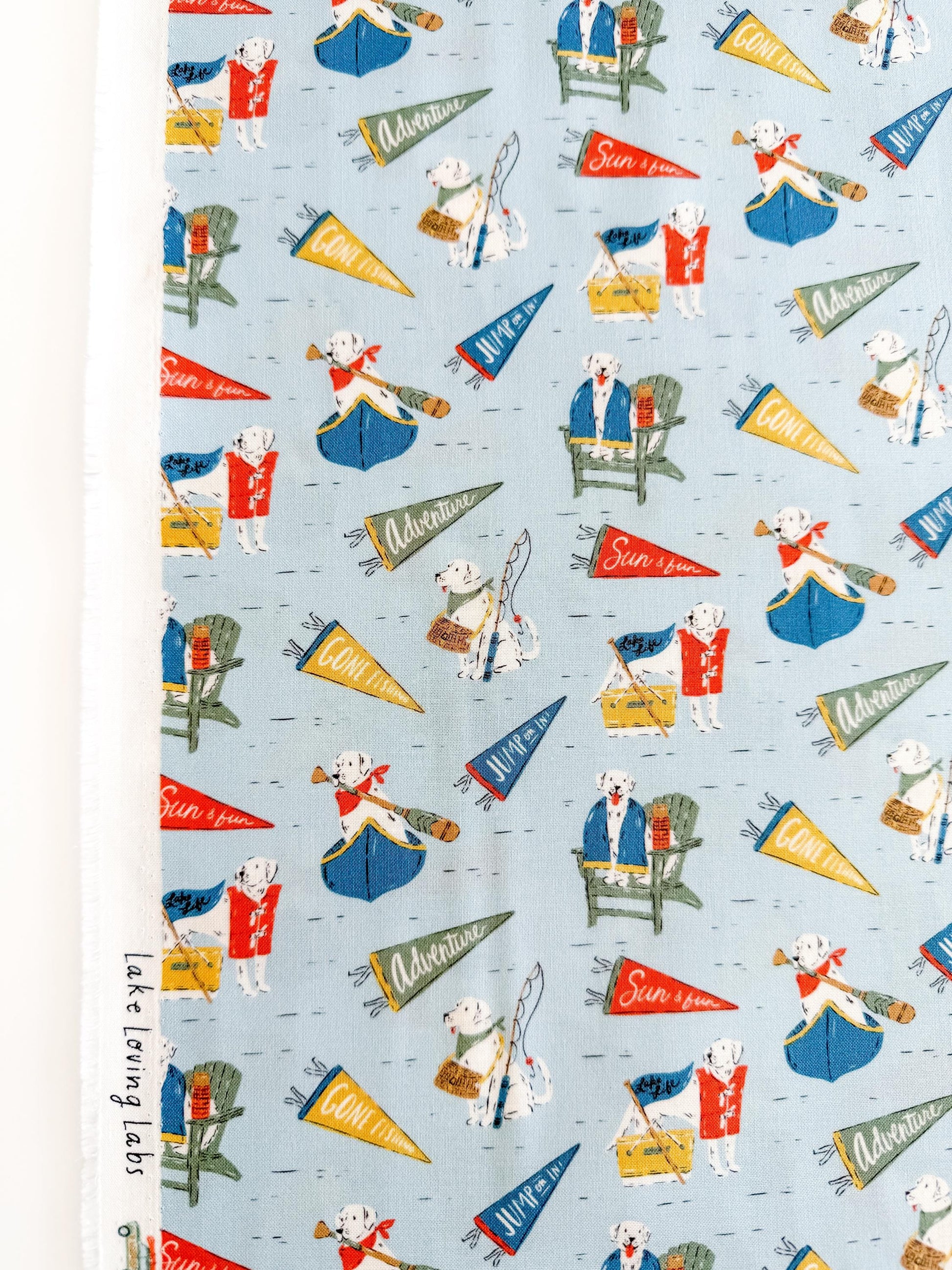 Lake Loving Labs, Fabric by the Yard, 100% Organic Cotton, By Cloud9 Fabrics, CAMP CANINE Collection, Dog Print