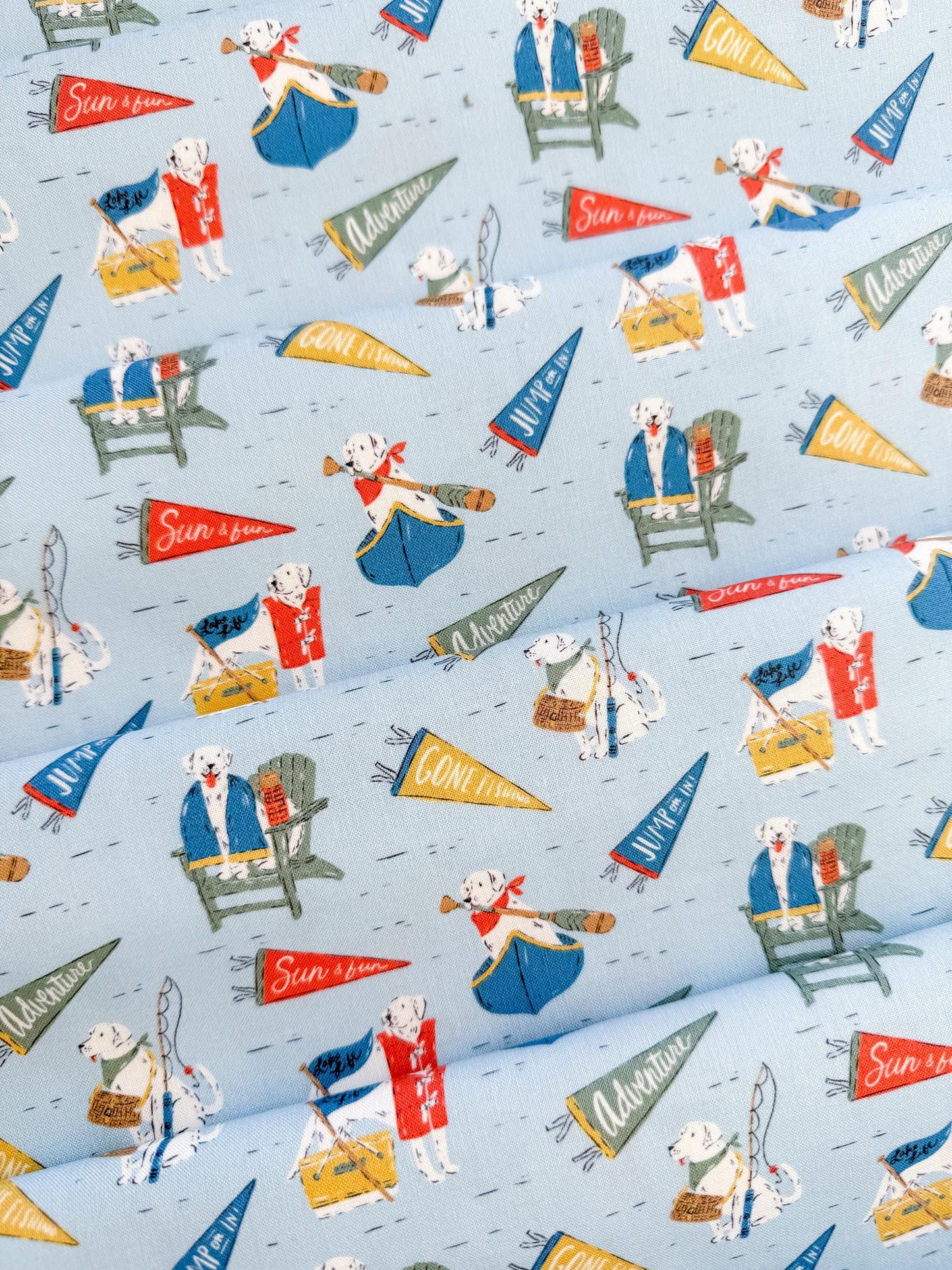 Lake Loving Labs, Fabric by the Yard, 100% Organic Cotton, By Cloud9 Fabrics, CAMP CANINE Collection, Dog Print