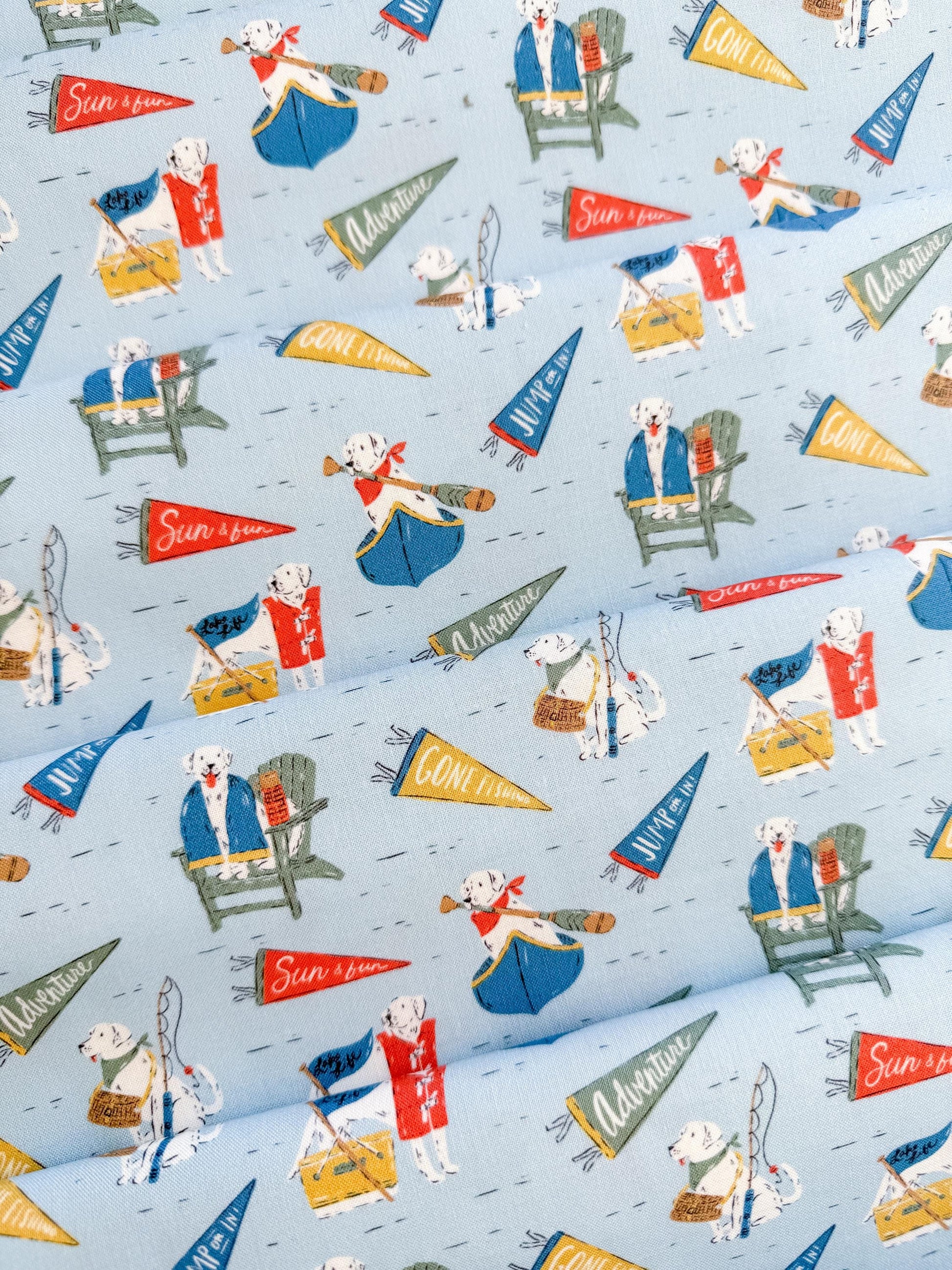 Lake Loving Labs, Fabric by the Yard, 100% Organic Cotton, By Cloud9 Fabrics, CAMP CANINE Collection, Dog Print