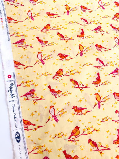 The Dawn Chorus in Sunset, Marigold Collection, by Maureen Cracknell for Art Gallery Fabrics, 100% Premium Cotton Fabric
