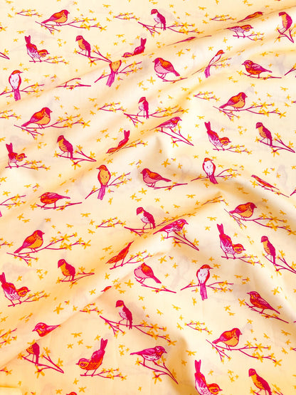 The Dawn Chorus in Sunset, Marigold Collection, by Maureen Cracknell for Art Gallery Fabrics, 100% Premium Cotton Fabric