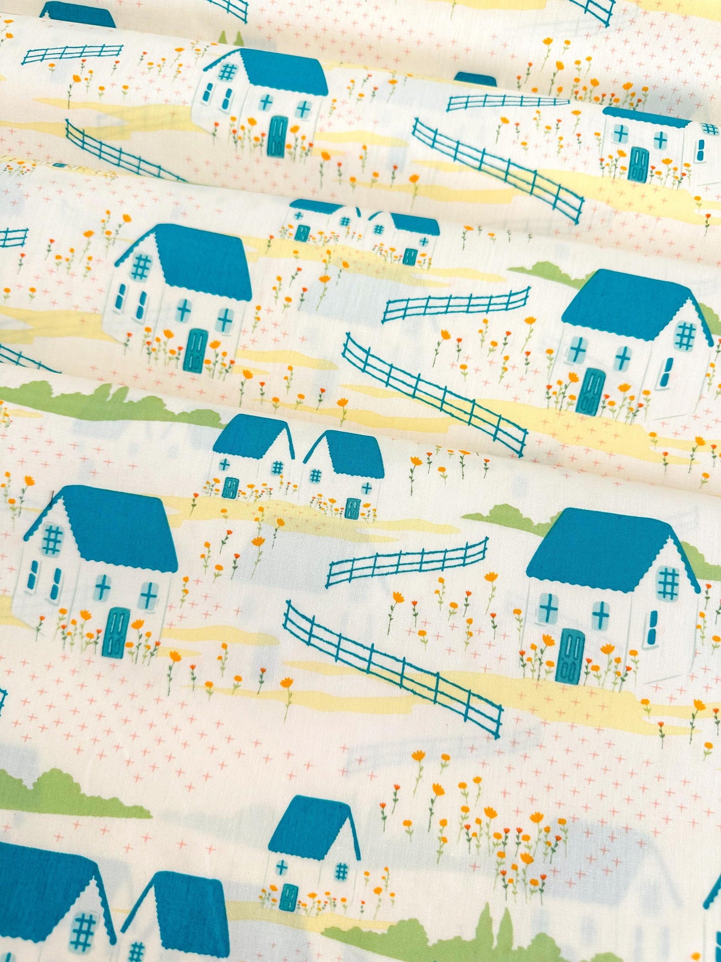 Folkhouse in Dream, by Maureen Cracknell for AGF, 100% Premium Cotton Fabric