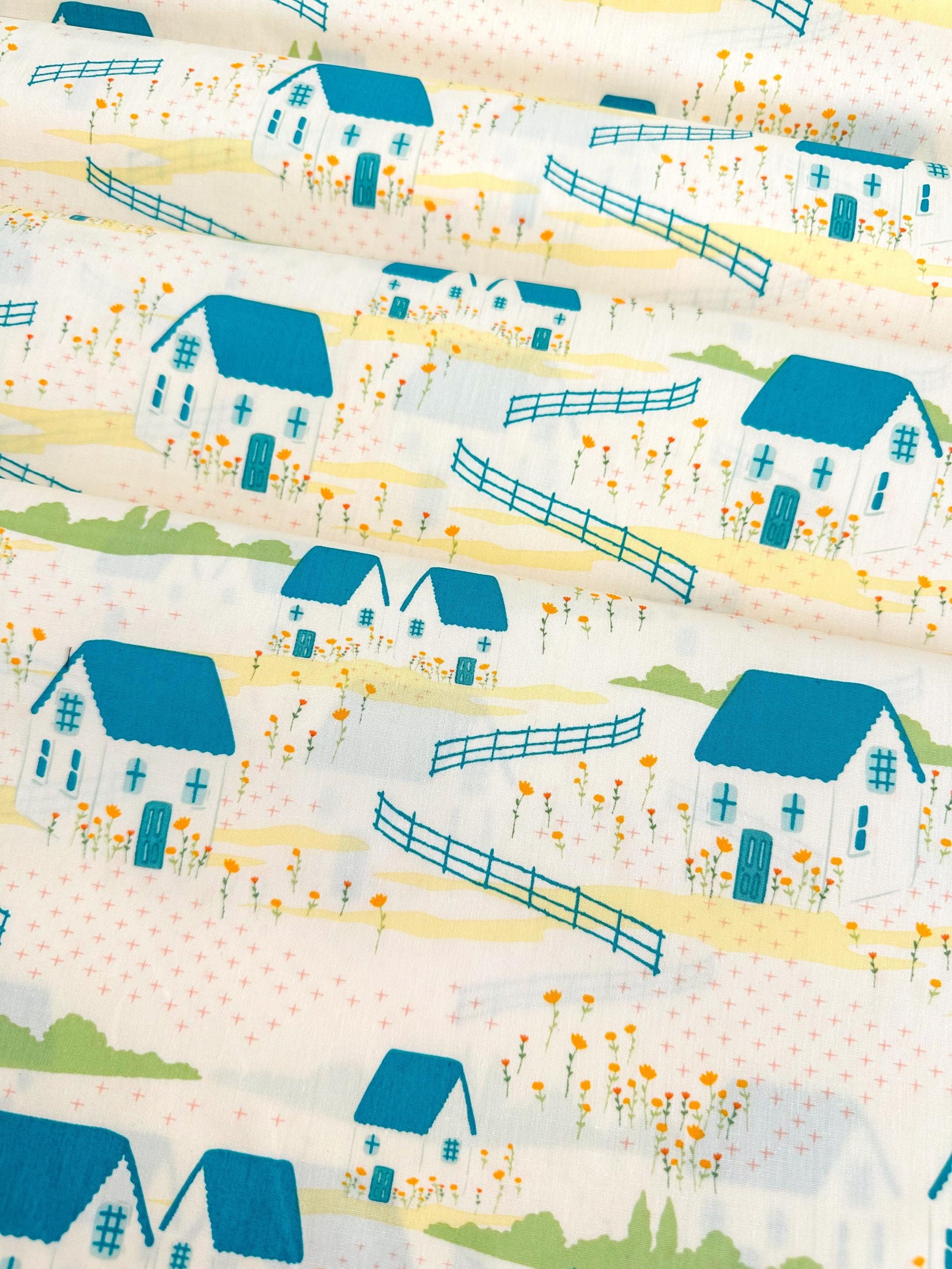 Folkhouse in Dream, by Maureen Cracknell for AGF, 100% Premium Cotton Fabric
