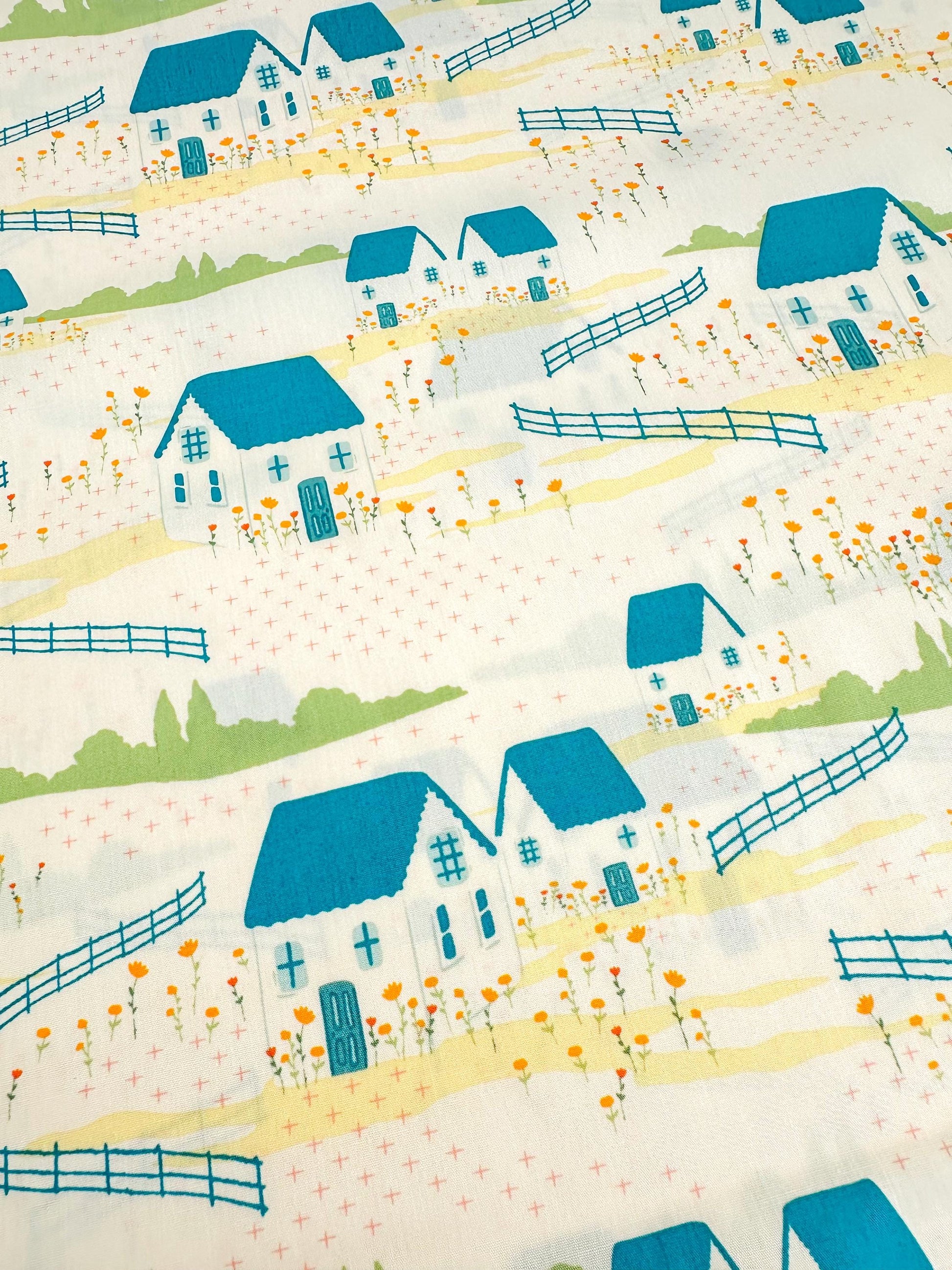 Folkhouse in Dream, by Maureen Cracknell for AGF, 100% Premium Cotton Fabric