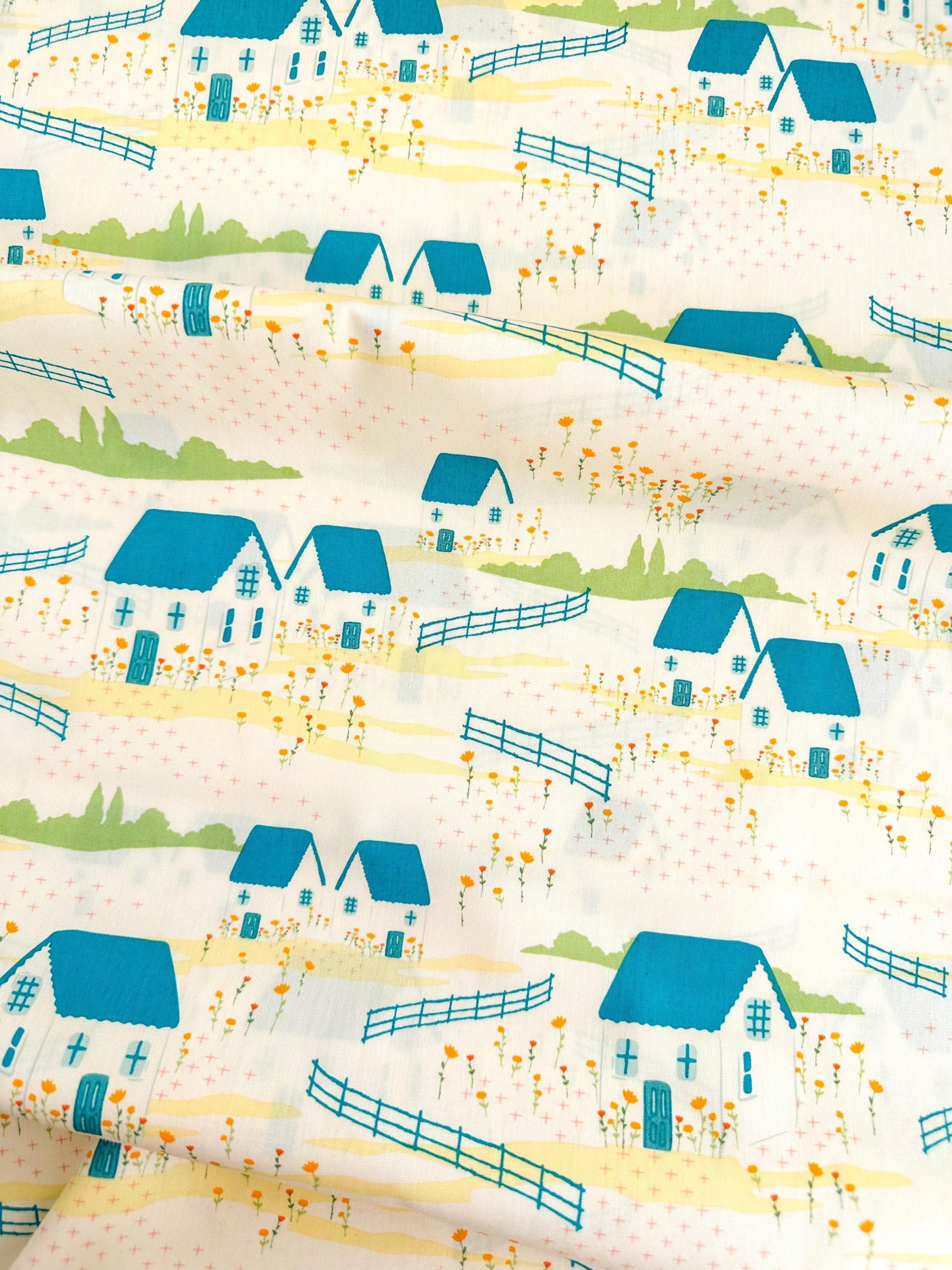 Folkhouse in Dream, by Maureen Cracknell for AGF, 100% Premium Cotton Fabric
