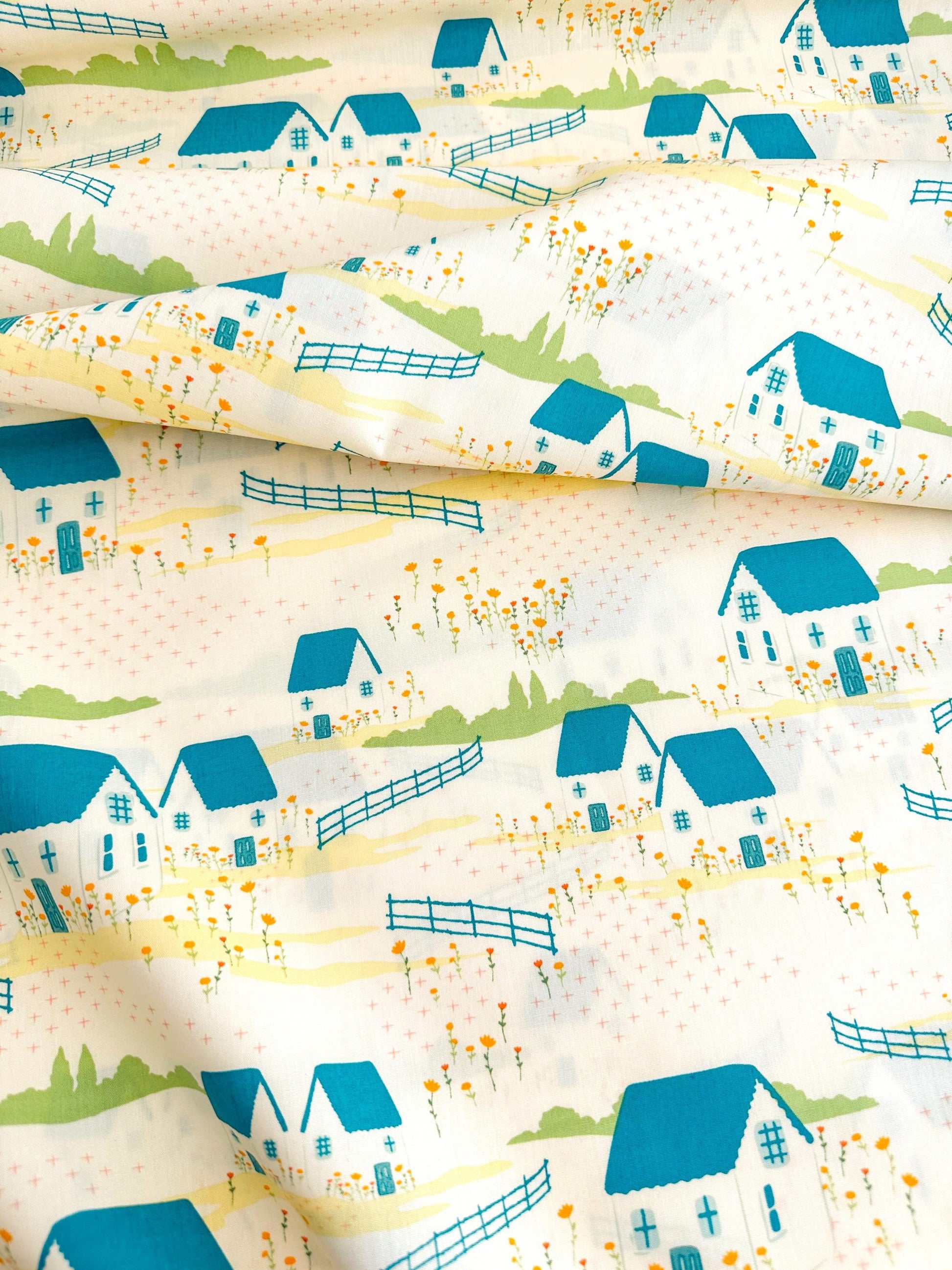 Folkhouse in Dream, by Maureen Cracknell for AGF, 100% Premium Cotton Fabric