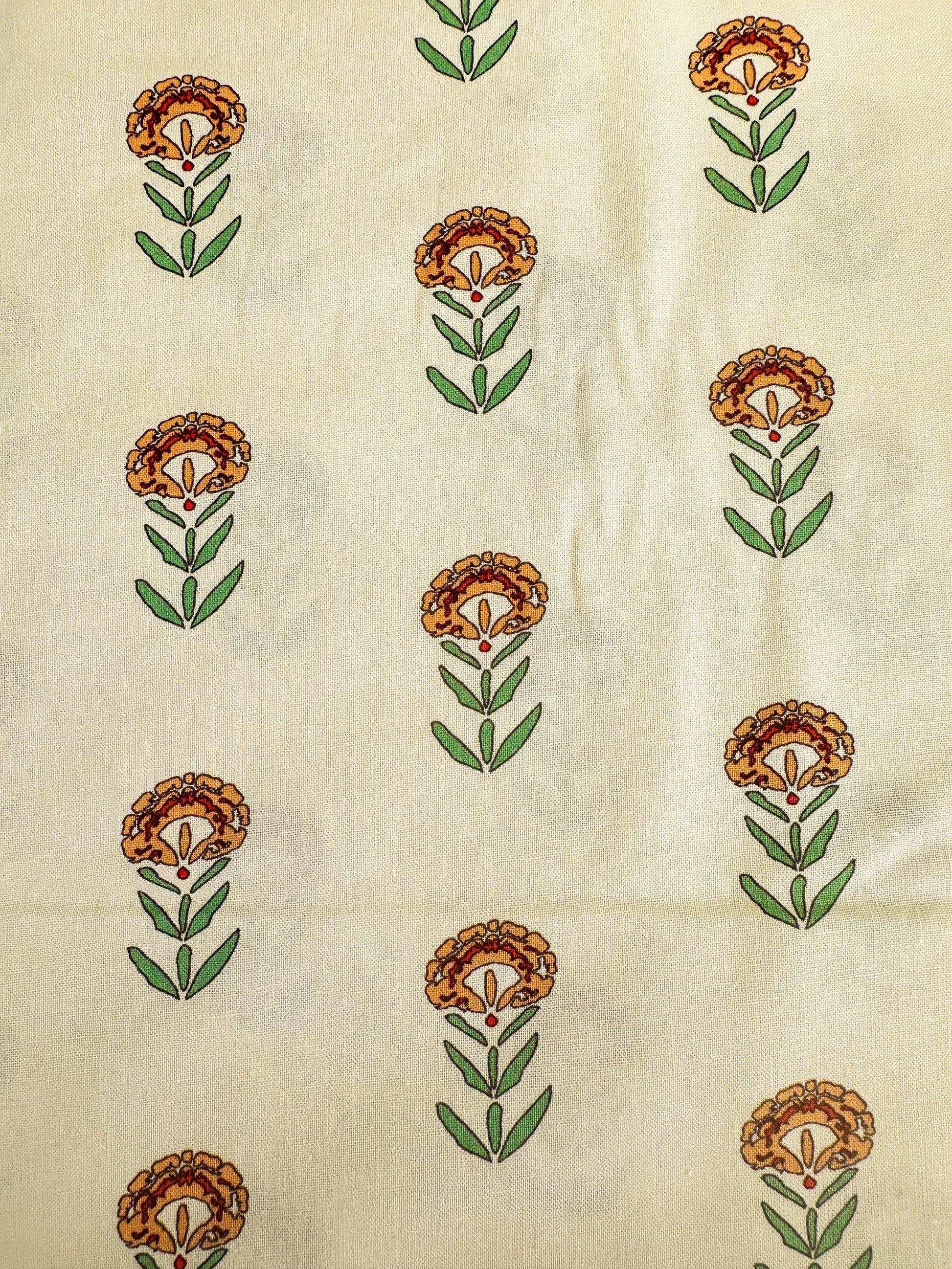Front Yard Marigolds Linen in Cream, by Maureen Cracknell for AGF, Linen Fabric