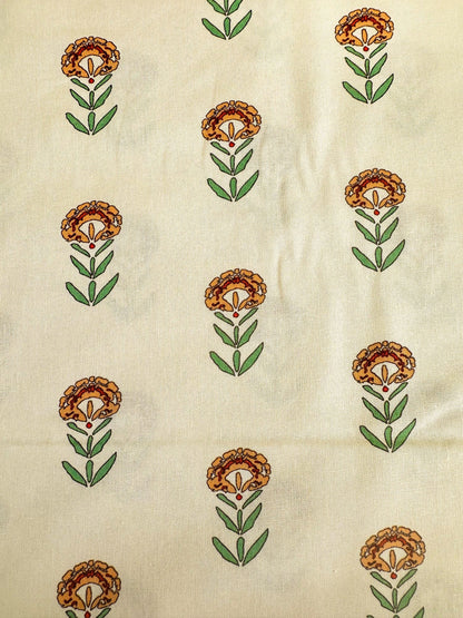 Front Yard Marigolds Linen in Cream, by Maureen Cracknell for AGF, Linen Fabric