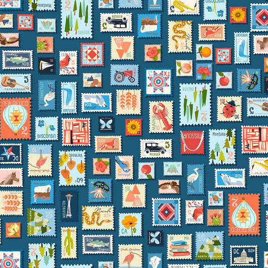 Cross Country Stamp Collection Fabric by the Yard - Premium 100% Cotton Quilt Fabric by Tamara Kate for Sewing & Crafting