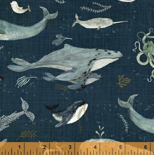 Whale Quilt Fabric by the Yard, Cotton Ocean Print Fabric for Sewing & Crafts, Katherine Quinn Designs, Oeko-Tex Certified Windham Fabrics