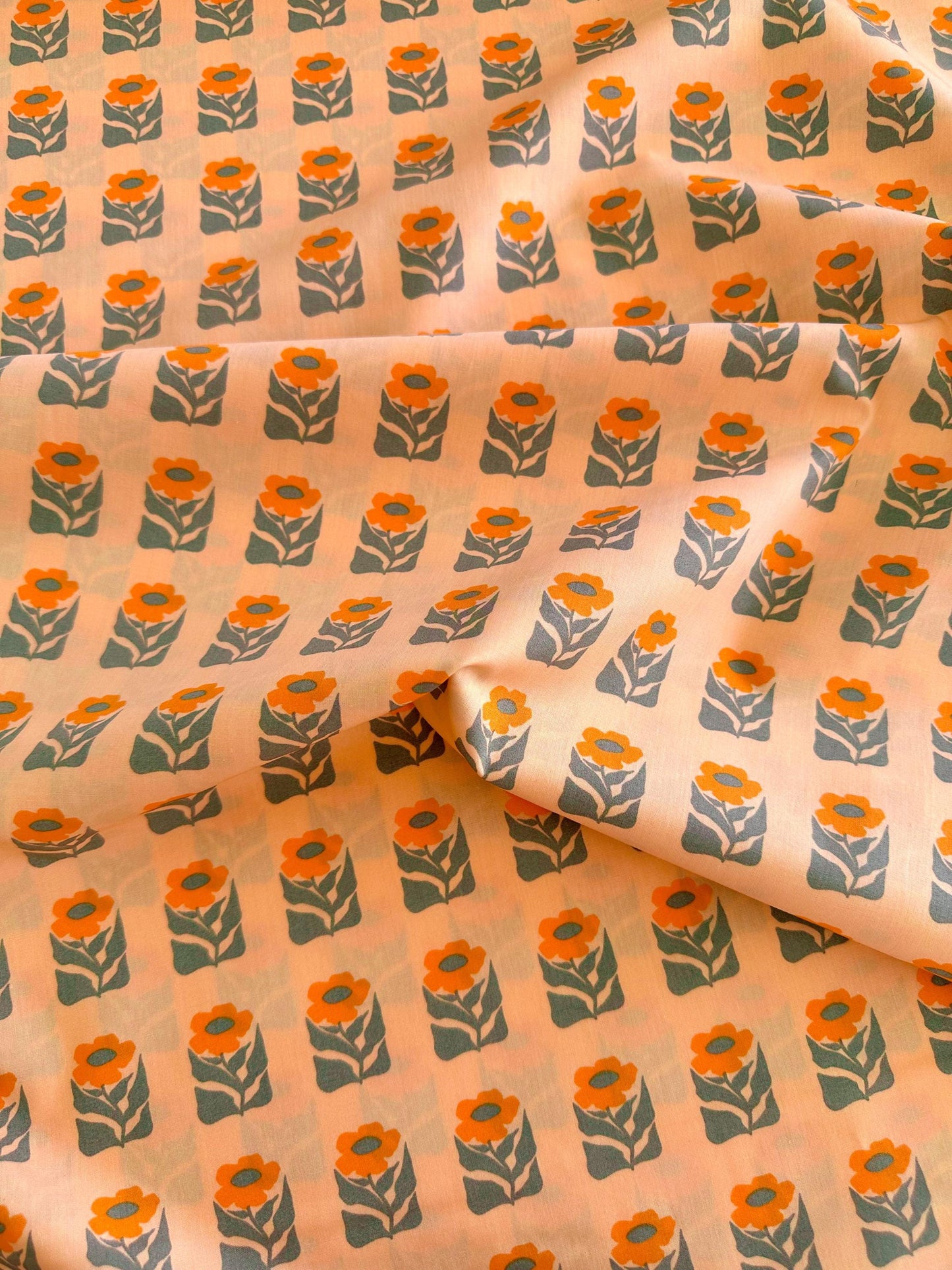 Premium Cotton Fabric by the Yard – Tangerine Collection Petalled Stamp Quilt & Craft Material for Sewing Projects