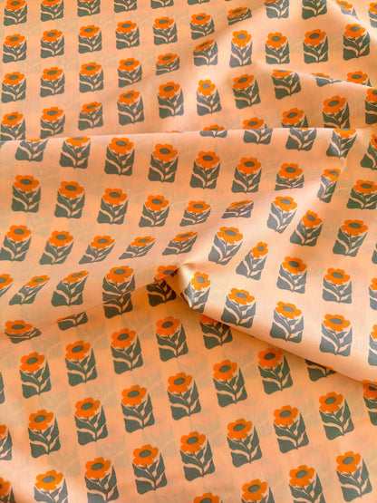 Premium Cotton Fabric by the Yard – Tangerine Collection Petalled Stamp Quilt & Craft Material for Sewing Projects