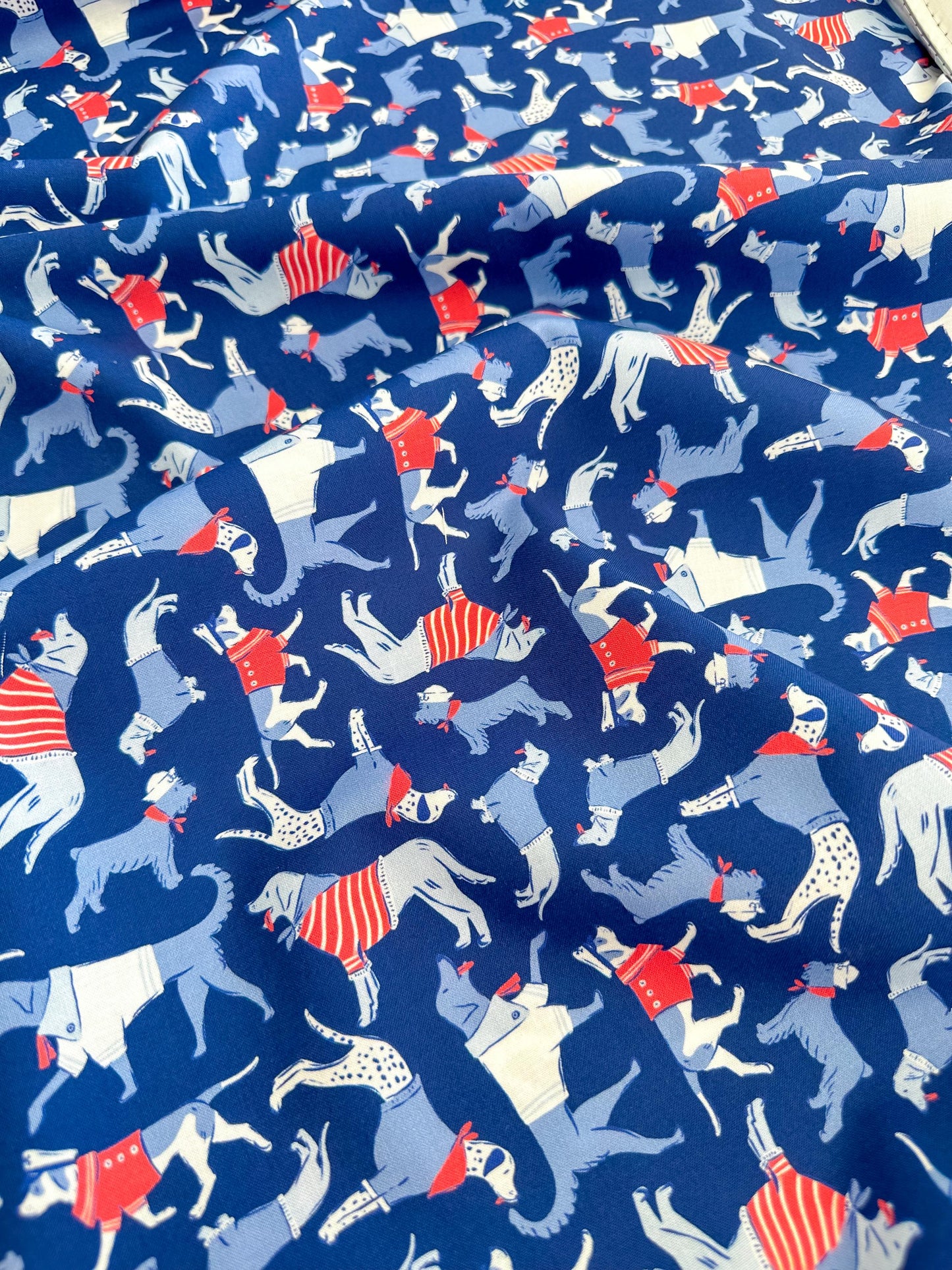 Sun's Out Tongues Out, Fabric by the Yard, 100% Organic Cotton, By Cloud9 Fabrics, STARS, STRIPES & SUN Collection, Dog Print