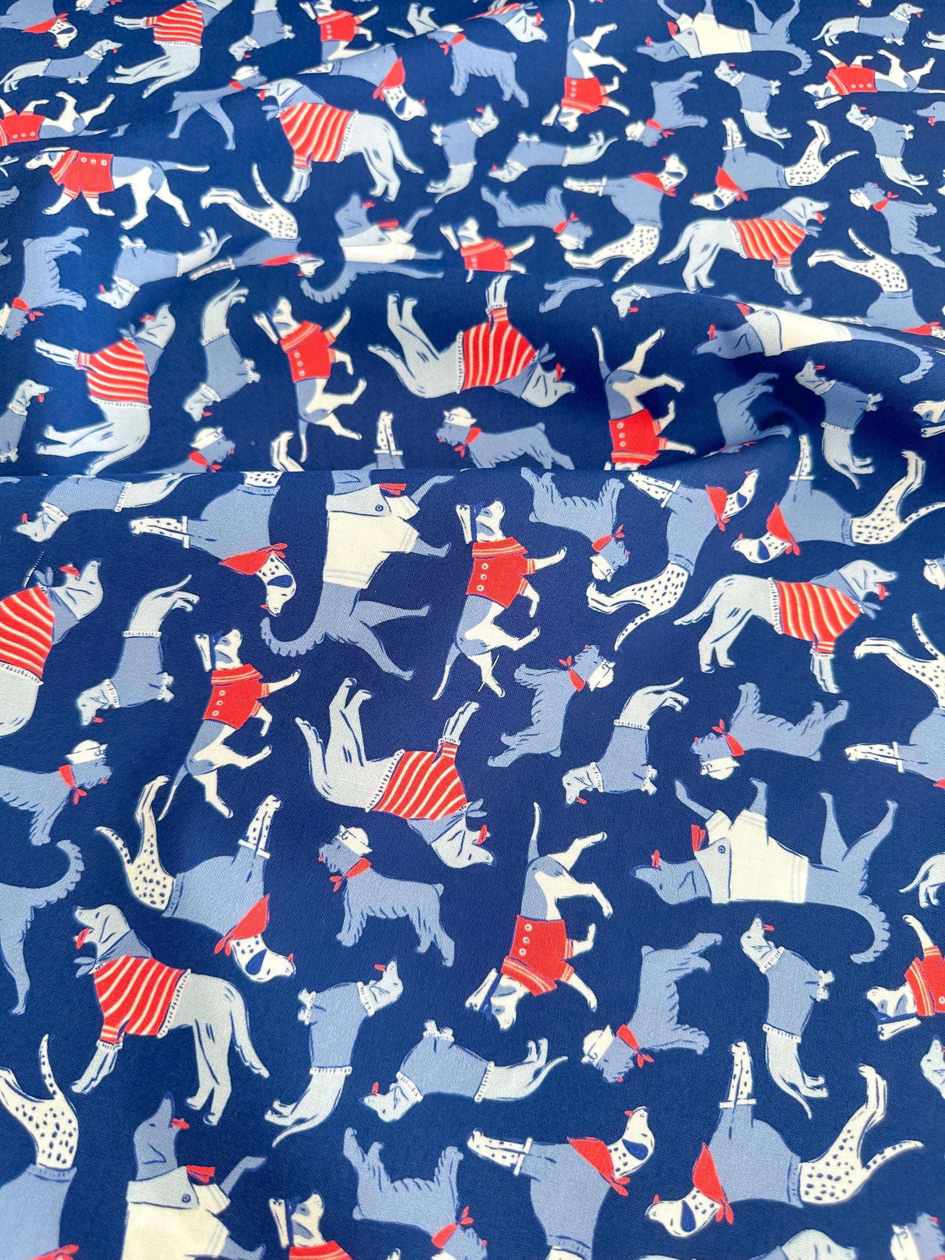 Sun's Out Tongues Out, Fabric by the Yard, 100% Organic Cotton, By Cloud9 Fabrics, STARS, STRIPES & SUN Collection, Dog Print