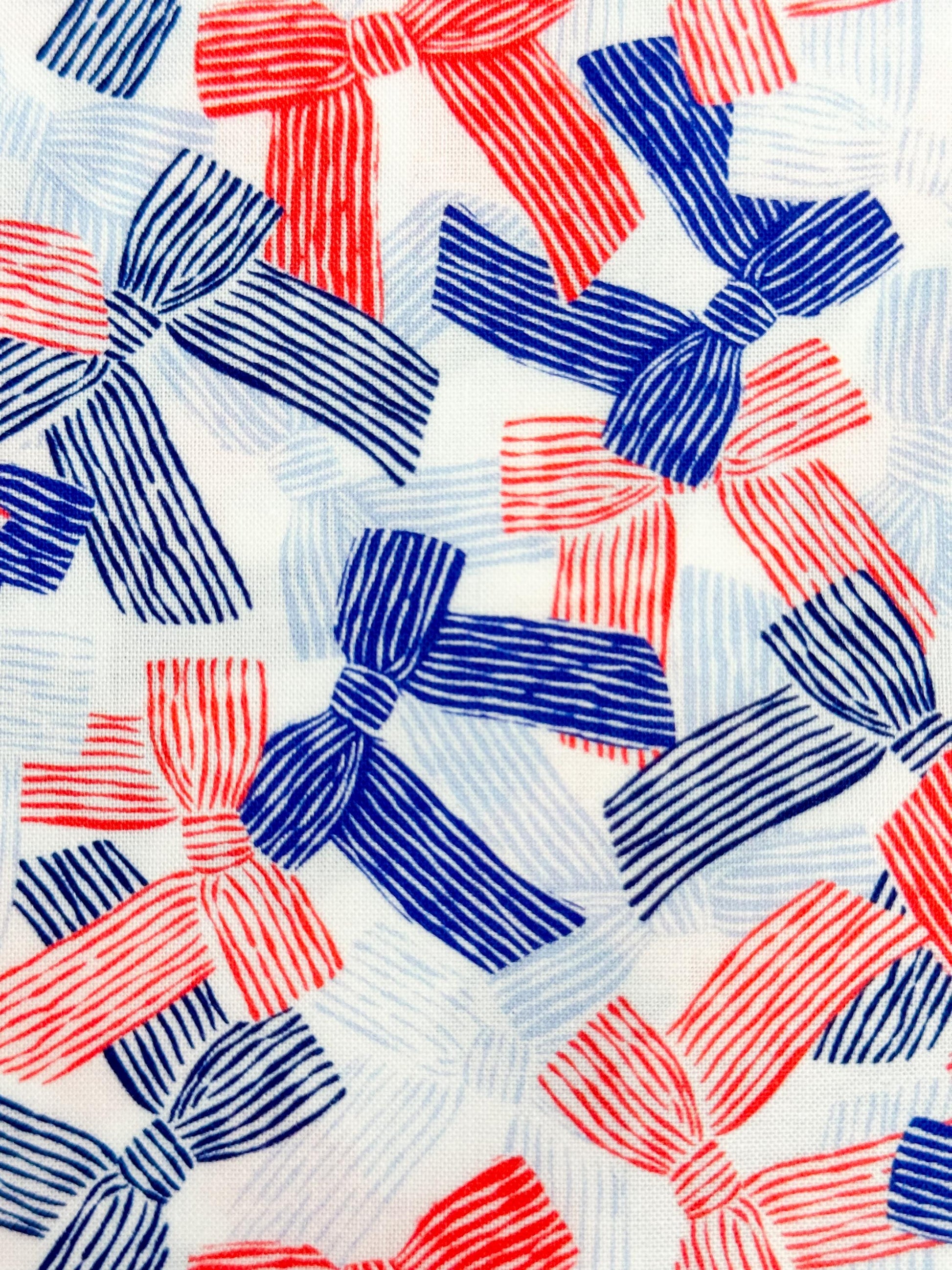 America The Bow-tiful, Fabric by the Yard, 100% Organic Cotton, By Cloud9 Fabrics, STARS, STRIPES & SUN Collection, Bow Print