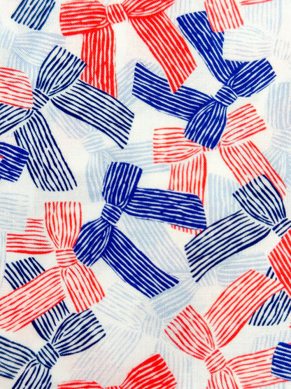 America The Bow-tiful, Fabric by the Yard, 100% Organic Cotton, By Cloud9 Fabrics, STARS, STRIPES & SUN Collection, Bow Print