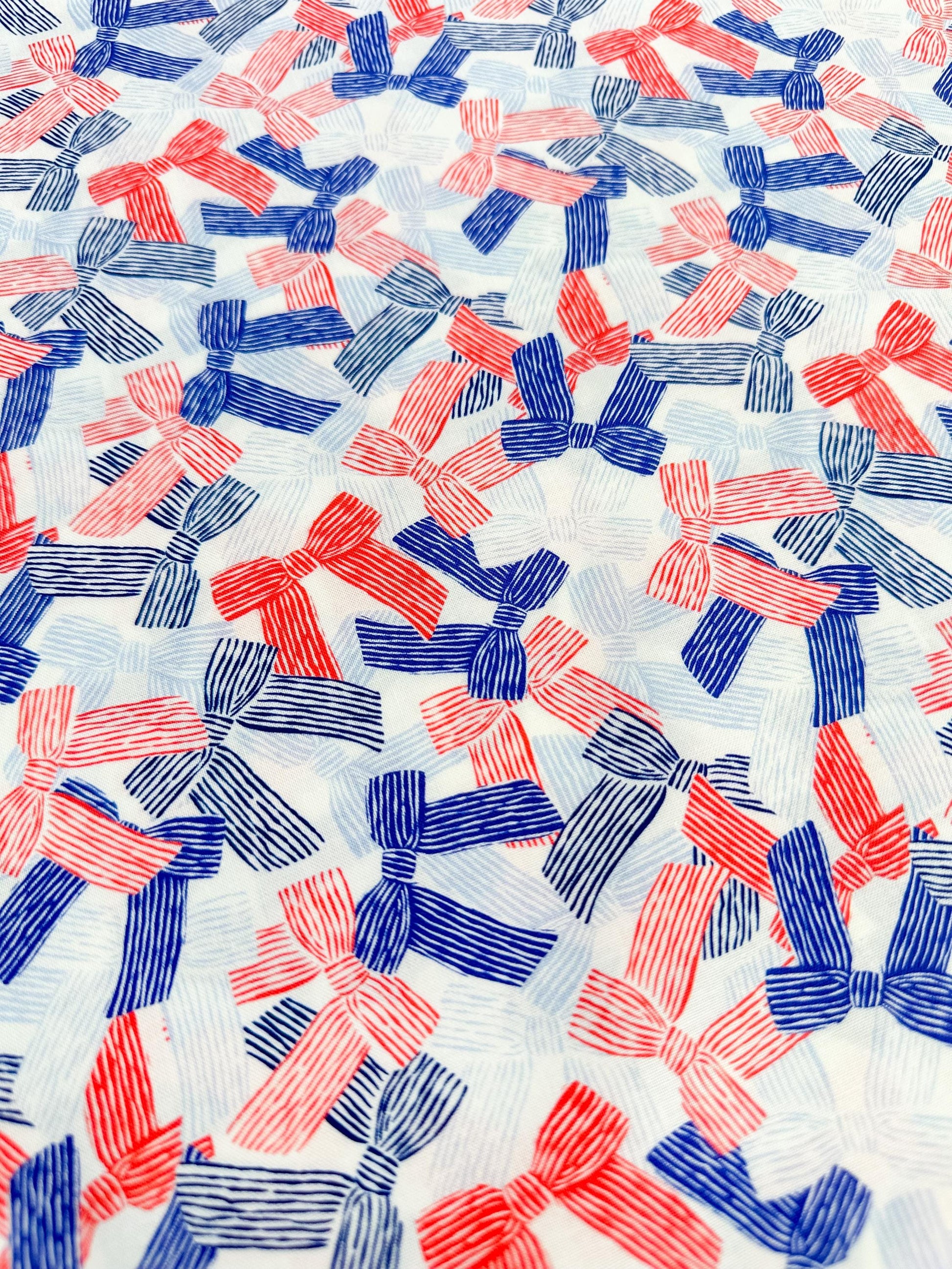 America The Bow-tiful, Fabric by the Yard, 100% Organic Cotton, By Cloud9 Fabrics, STARS, STRIPES & SUN Collection, Bow Print