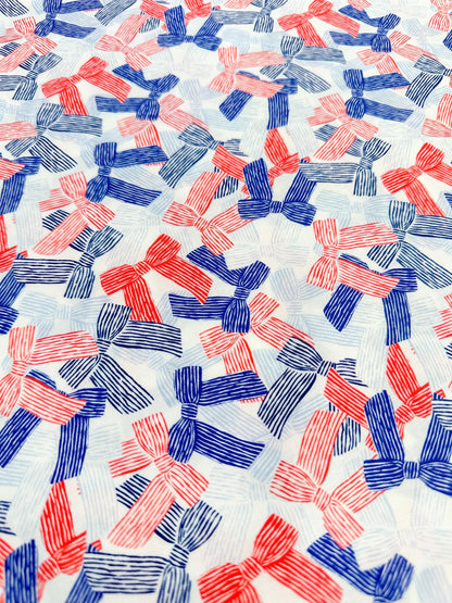 America The Bow-tiful, Fabric by the Yard, 100% Organic Cotton, By Cloud9 Fabrics, STARS, STRIPES & SUN Collection, Bow Print