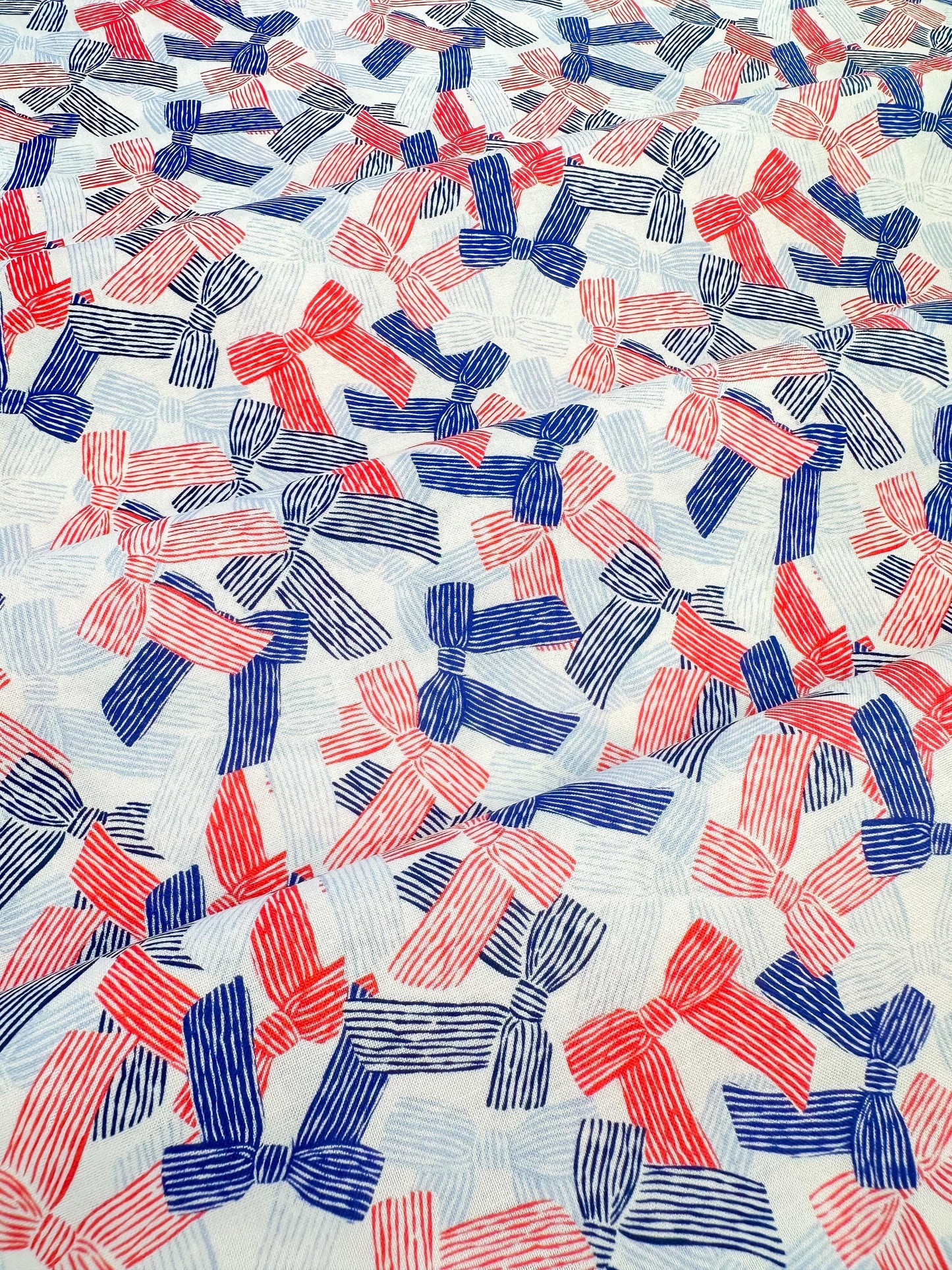 America The Bow-tiful, Fabric by the Yard, 100% Organic Cotton, By Cloud9 Fabrics, STARS, STRIPES & SUN Collection, Bow Print