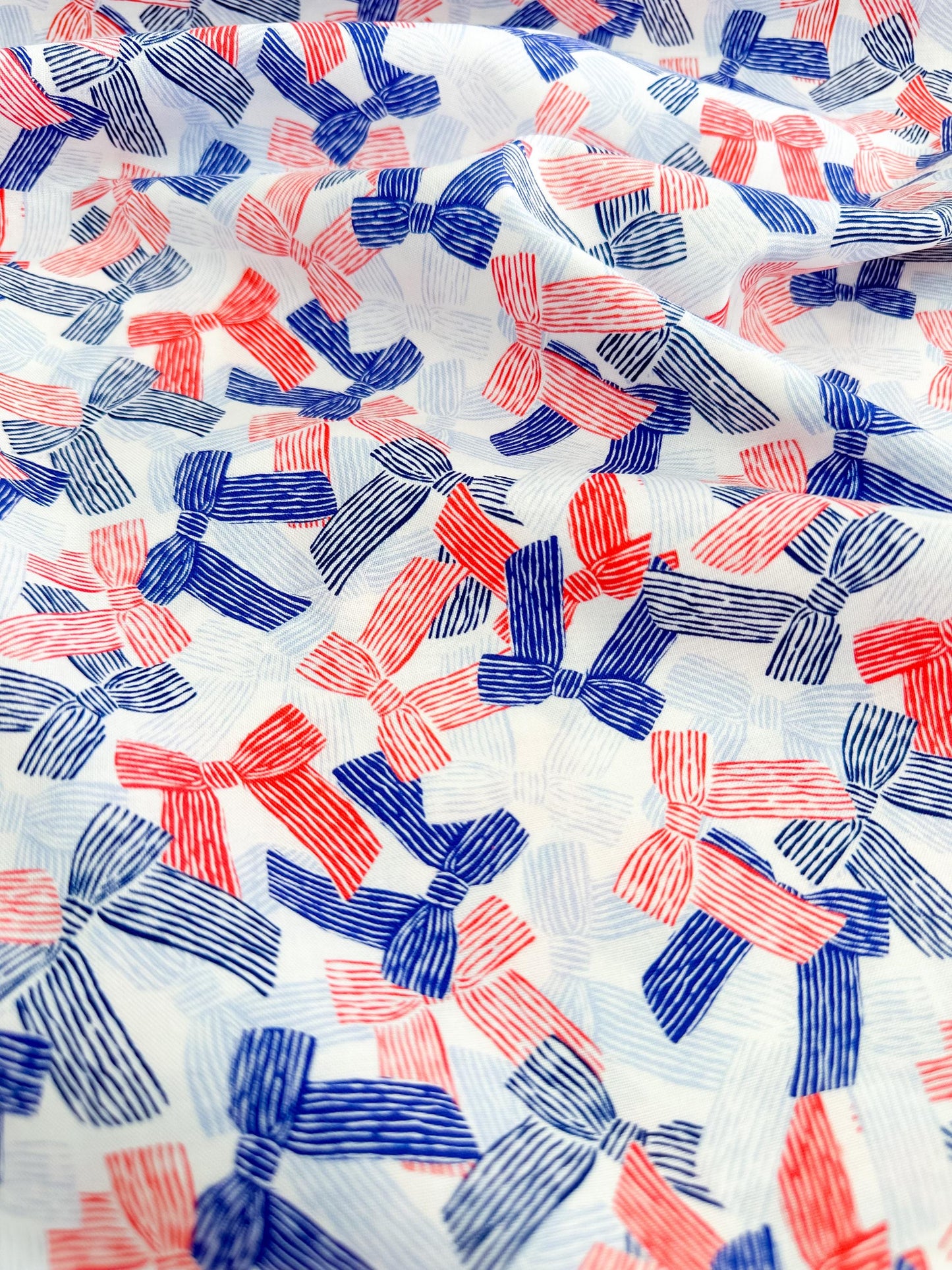 America The Bow-tiful, Fabric by the Yard, 100% Organic Cotton, By Cloud9 Fabrics, STARS, STRIPES & SUN Collection, Bow Print