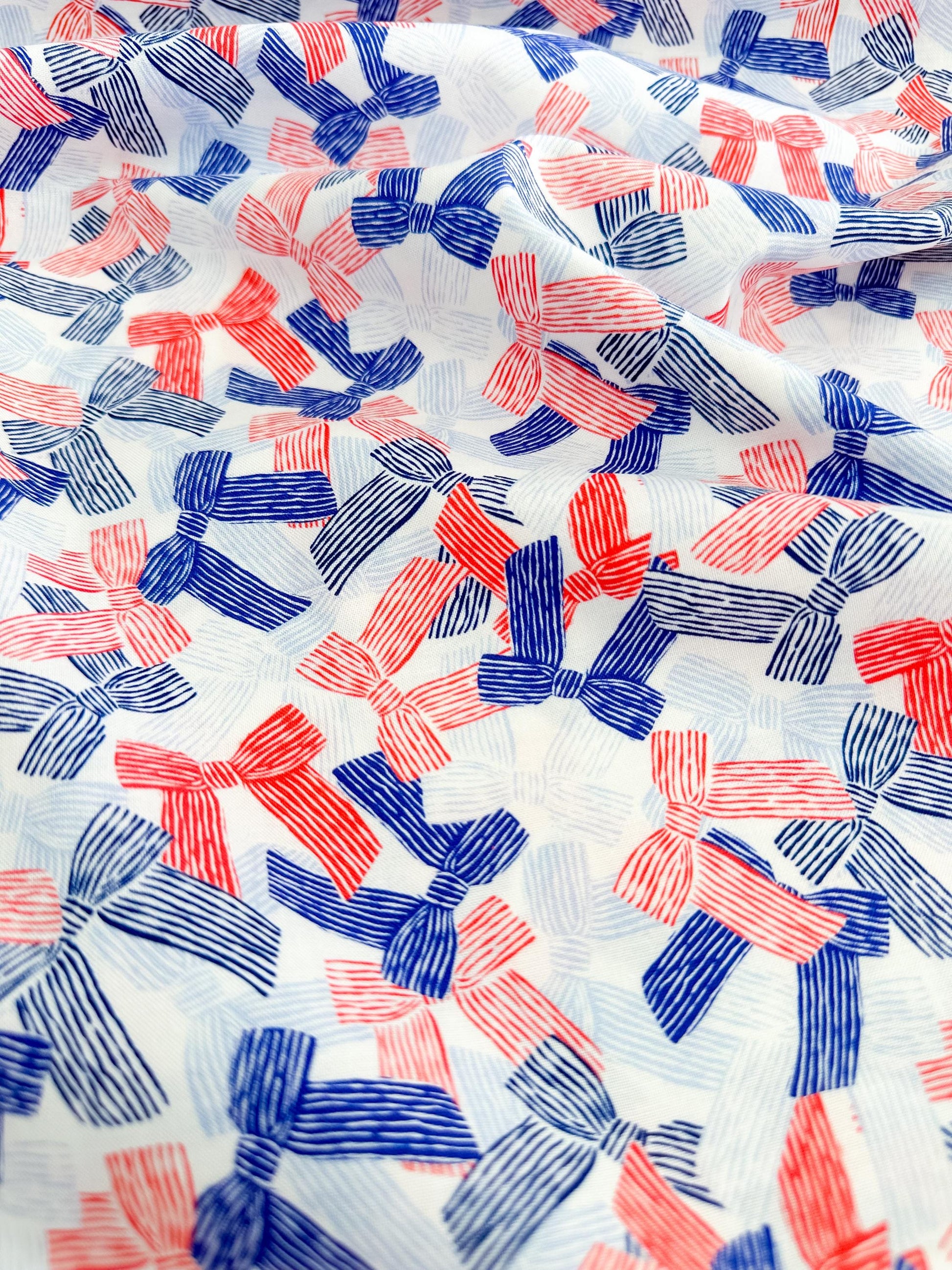 America The Bow-tiful, Fabric by the Yard, 100% Organic Cotton, By Cloud9 Fabrics, STARS, STRIPES & SUN Collection, Bow Print