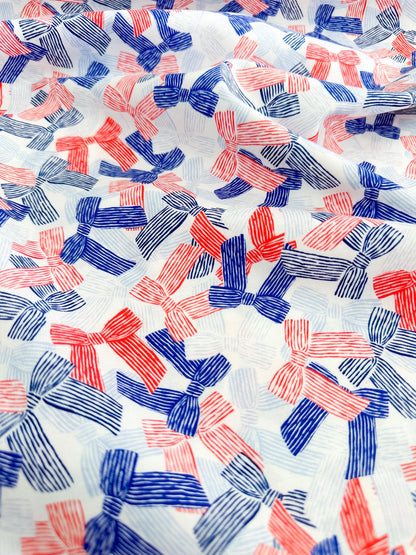 America The Bow-tiful, Fabric by the Yard, 100% Organic Cotton, By Cloud9 Fabrics, STARS, STRIPES & SUN Collection, Bow Print