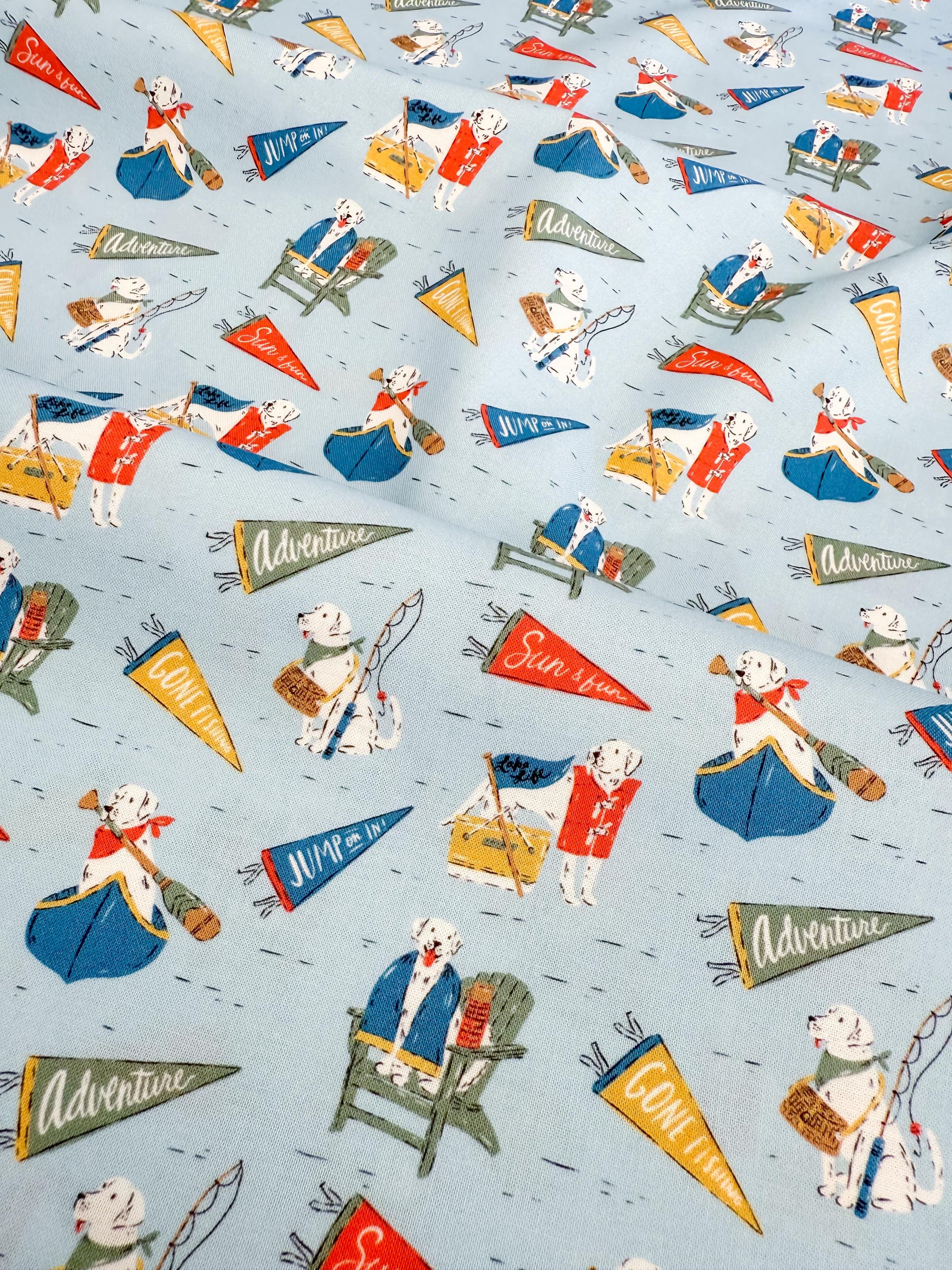 Lake Loving Labs, Fabric by the Yard, 100% Organic Cotton, By Cloud9 Fabrics, CAMP CANINE Collection, Dog Print