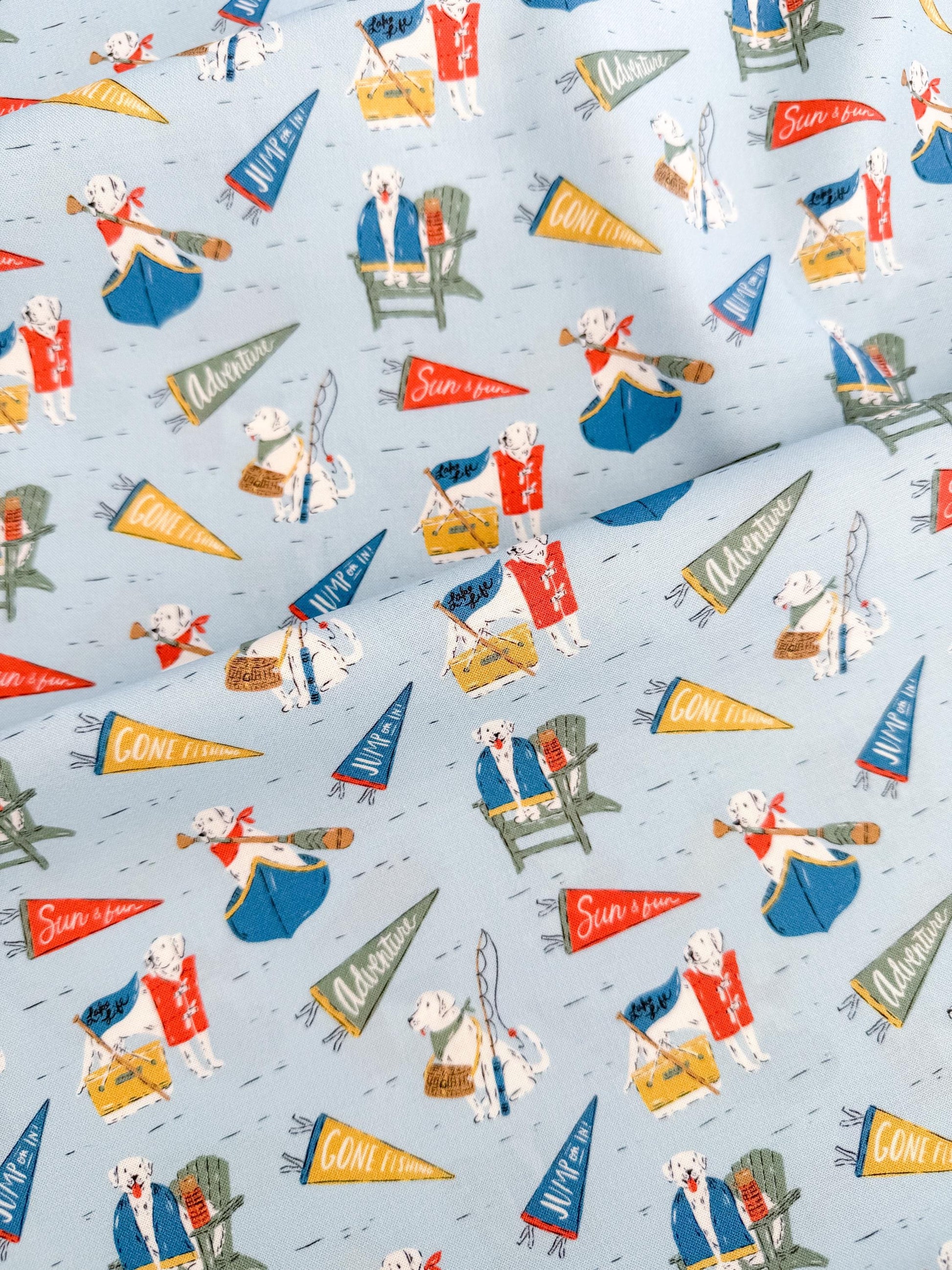Lake Loving Labs, Fabric by the Yard, 100% Organic Cotton, By Cloud9 Fabrics, CAMP CANINE Collection, Dog Print