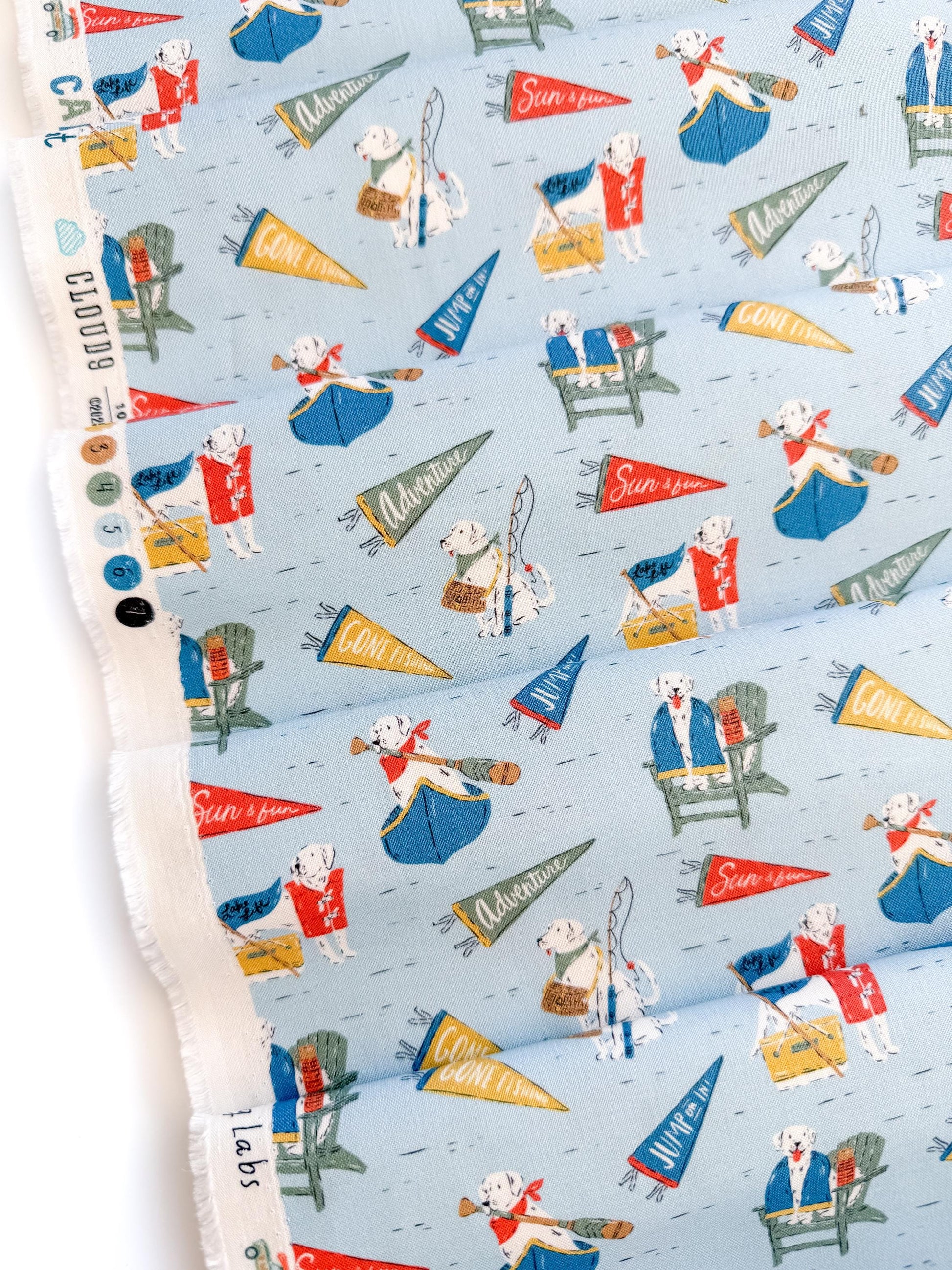 Lake Loving Labs, Fabric by the Yard, 100% Organic Cotton, By Cloud9 Fabrics, CAMP CANINE Collection, Dog Print