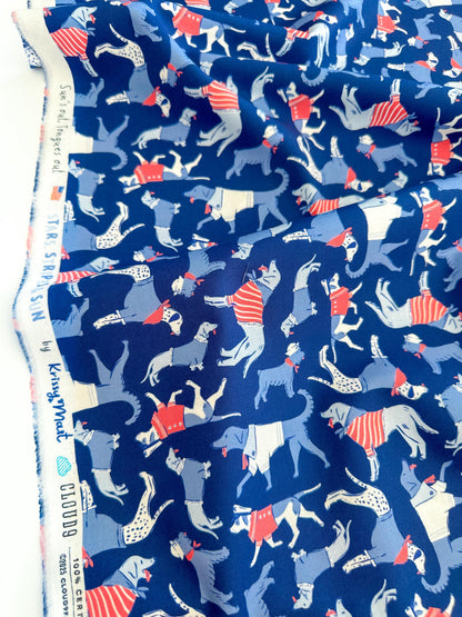 Sun's Out Tongues Out, Fabric by the Yard, 100% Organic Cotton, By Cloud9 Fabrics, STARS, STRIPES & SUN Collection, Dog Print