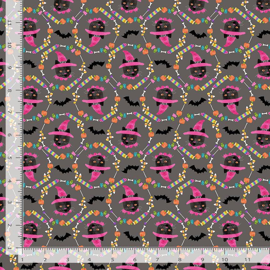 OMG Treats Fabric - By Dear Stella - Costume Party Collection - Cotton By The Yard - Halloween Cat Pattern