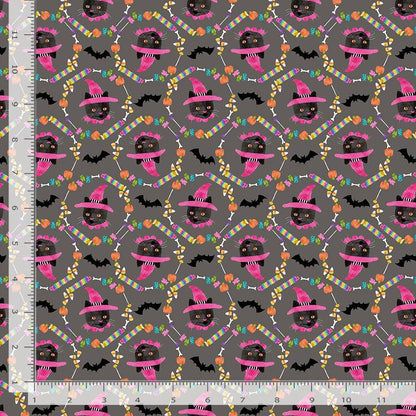 OMG Treats Fabric - By Dear Stella - Costume Party Collection - Cotton By The Yard - Halloween Cat Pattern