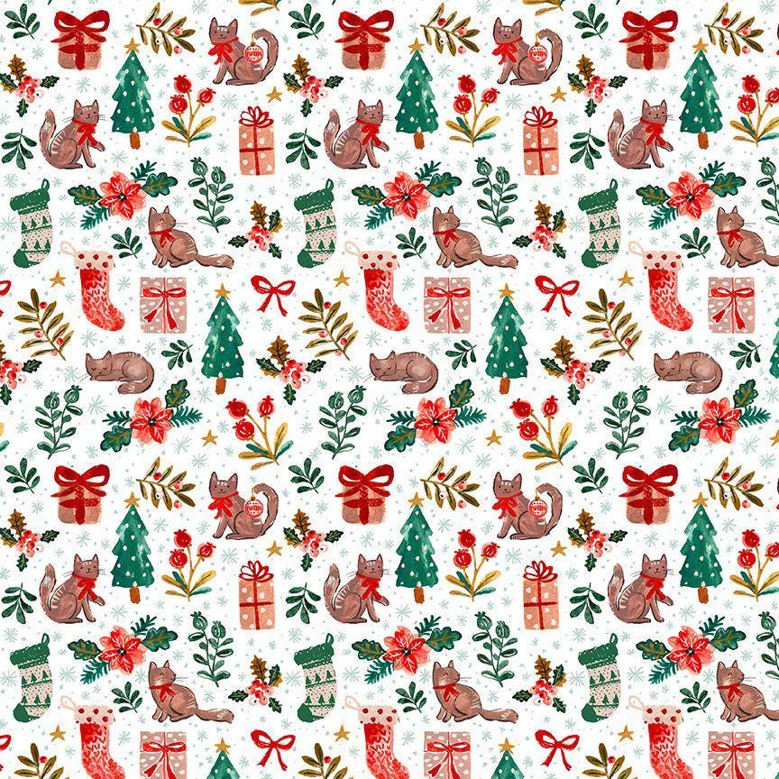 Holiday Cats Fabric - By Dear Stella - Baby, It's Cold Outside Collection - Cotton By The Yard - Winter Animal Pattern