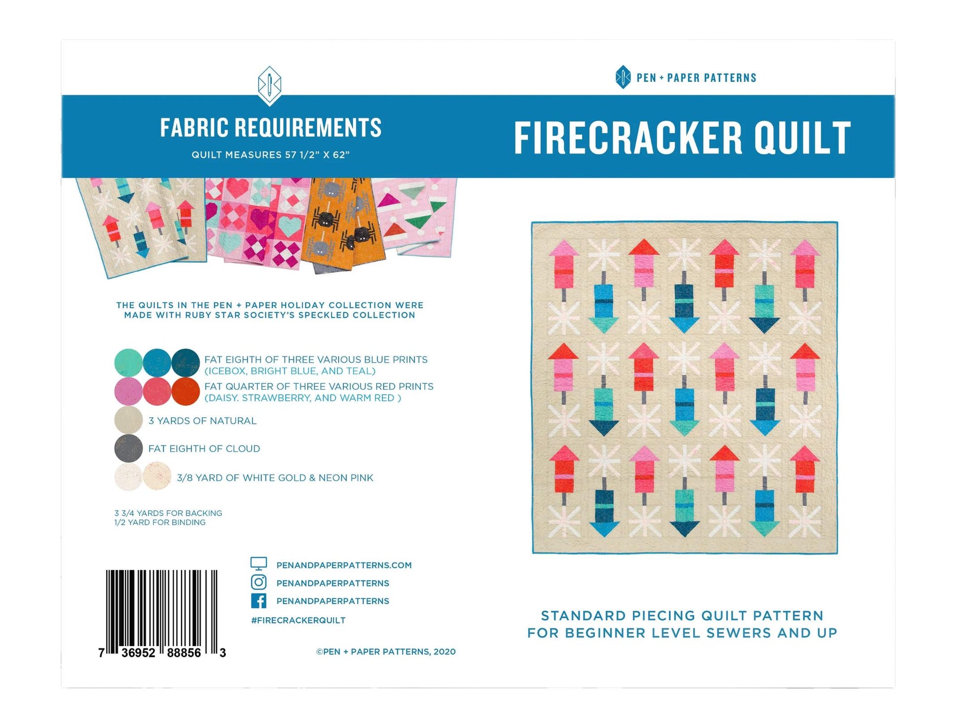 Firecracker Quilt Pattern by Pen + Paper Patterns - 4th of July Little Fawn Fabric Sewing Quilt Pattern