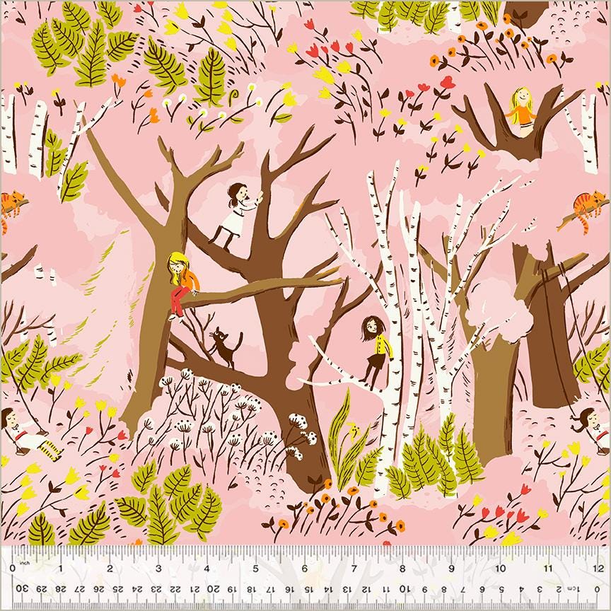 Girls in Trees Fabric by the Yard, Cotton Print Fabric for Sewing & Crafts, by Heather Ross, Oeko-Tex Certified Windham Fabrics