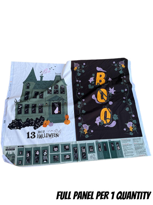 Premium Cotton Fabric Halloween Ghostly Haunted Collection – 13-Days Advent Calendar Panel for Wall Hanging & Quilting, Art Gallery Fabrics