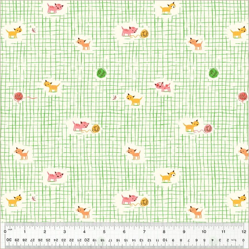Kitten Plaid Fabric by the Yard, Cat Cotton Print Fabric for Sewing & Crafts, by Heather Ross, Oeko-Tex Certified Windham Fabrics