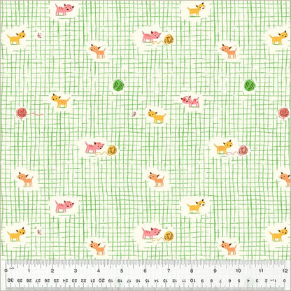 Kitten Plaid Fabric by the Yard, Cat Cotton Print Fabric for Sewing & Crafts, by Heather Ross, Oeko-Tex Certified Windham Fabrics