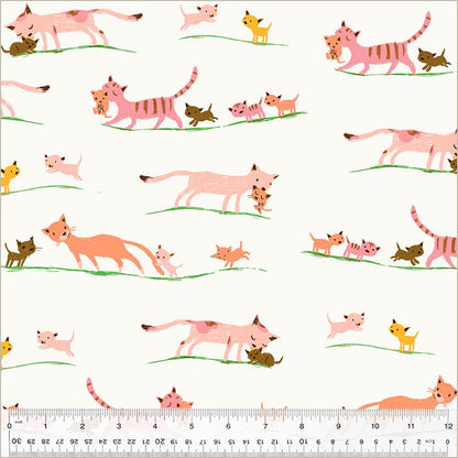 Mother Cats Fabric by the Yard, Feline Cotton Print Fabric for Sewing & Crafts, by Heather Ross, Oeko-Tex Certified Windham Fabrics