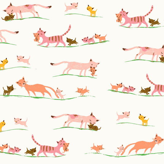 Mother Cats Fabric by the Yard, Feline Cotton Print Fabric for Sewing & Crafts, by Heather Ross, Oeko-Tex Certified Windham Fabrics