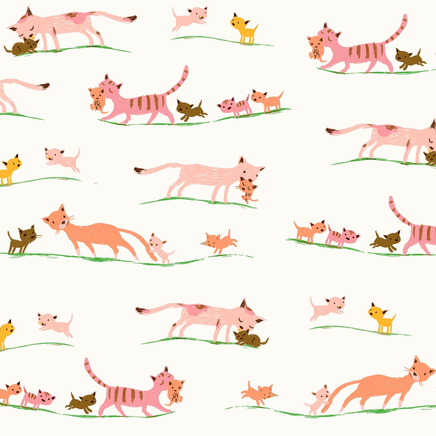 Mother Cats Fabric by the Yard, Feline Cotton Print Fabric for Sewing & Crafts, by Heather Ross, Oeko-Tex Certified Windham Fabrics