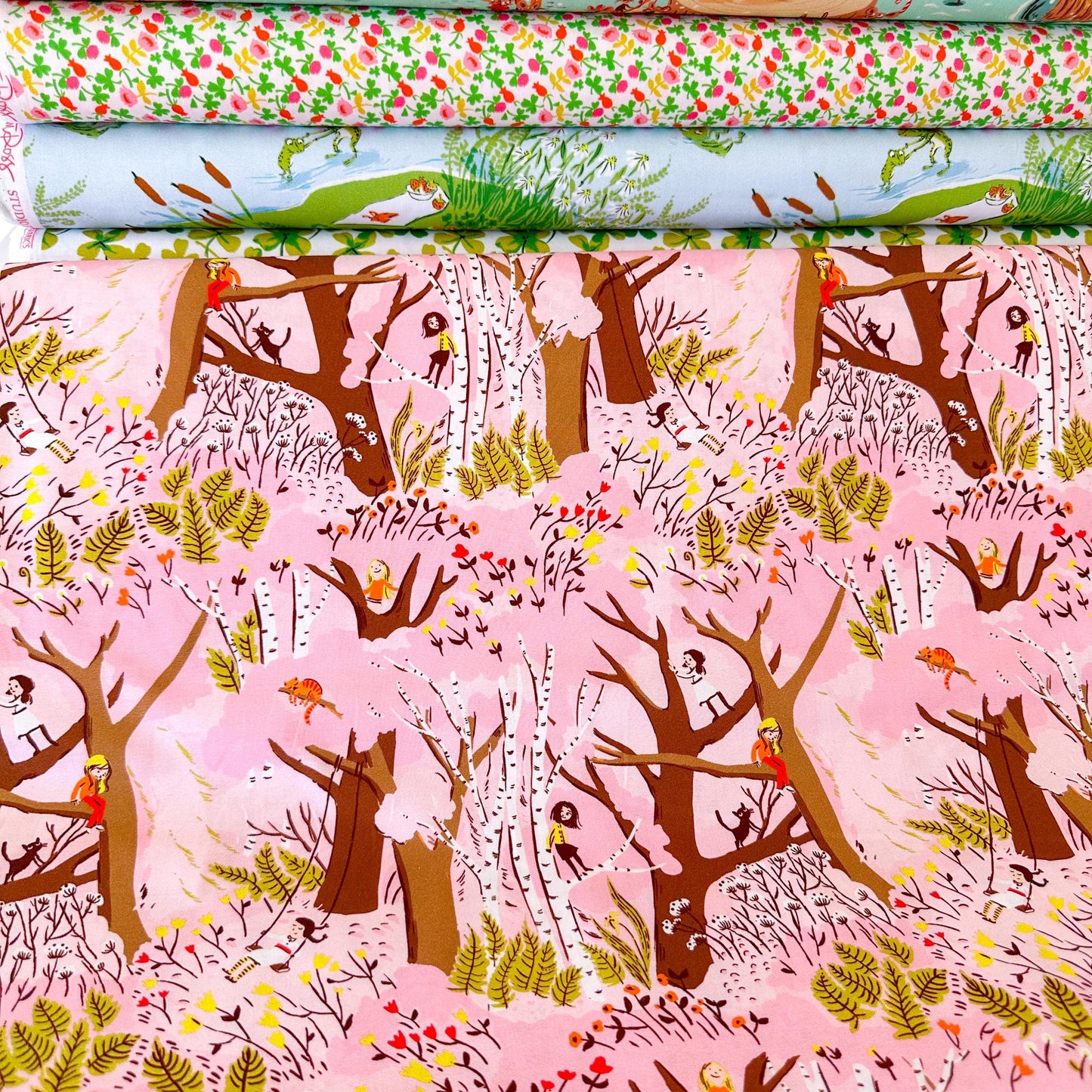 Girls in Trees Fabric by the Yard, Cotton Print Fabric for Sewing & Crafts, by Heather Ross, Oeko-Tex Certified Windham Fabrics