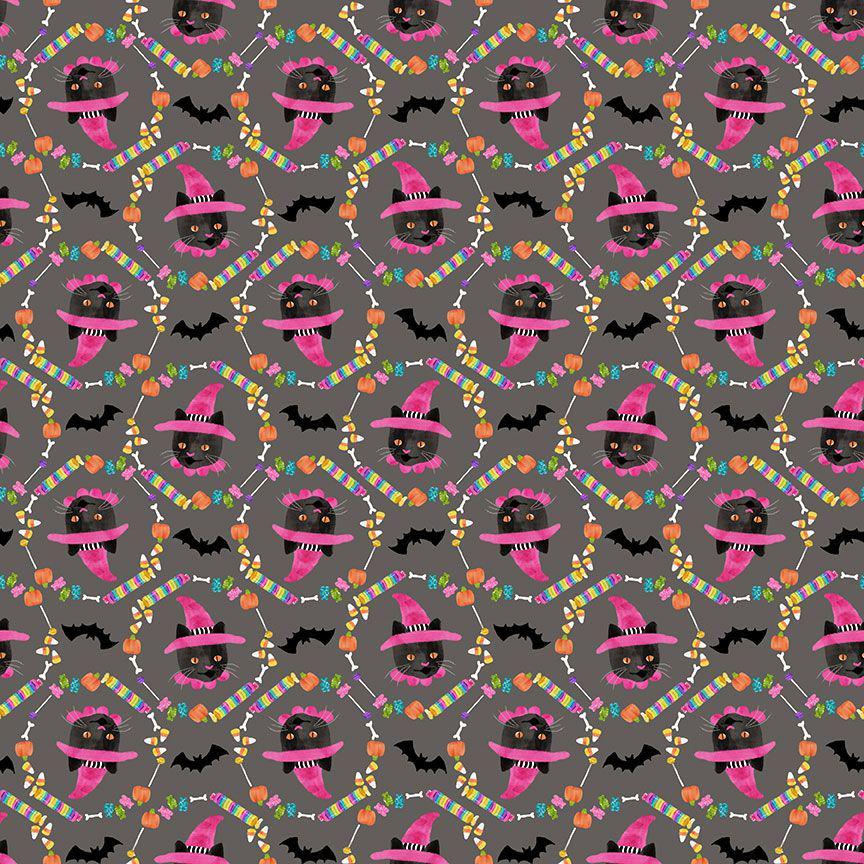 OMG Treats Fabric - By Dear Stella - Costume Party Collection - Cotton By The Yard - Halloween Cat Pattern