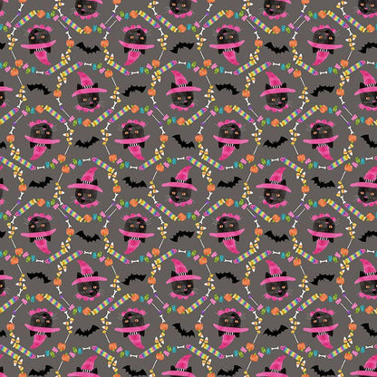 OMG Treats Fabric - By Dear Stella - Costume Party Collection - Cotton By The Yard - Halloween Cat Pattern