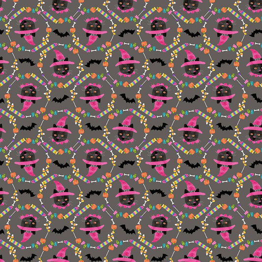 OMG Treats Fabric - By Dear Stella - Costume Party Collection - Cotton By The Yard - Halloween Cat Pattern