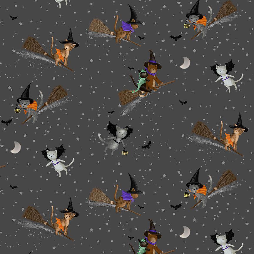 Meowgical Fabric - By Dear Stella - Purranormal Collection - Cotton By The Yard - Halloween Cat Pattern