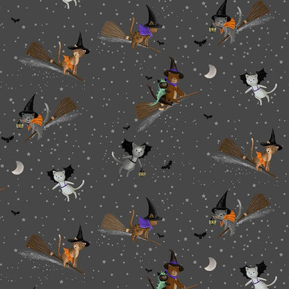 Meowgical Fabric - By Dear Stella - Purranormal Collection - Cotton By The Yard - Halloween Cat Pattern