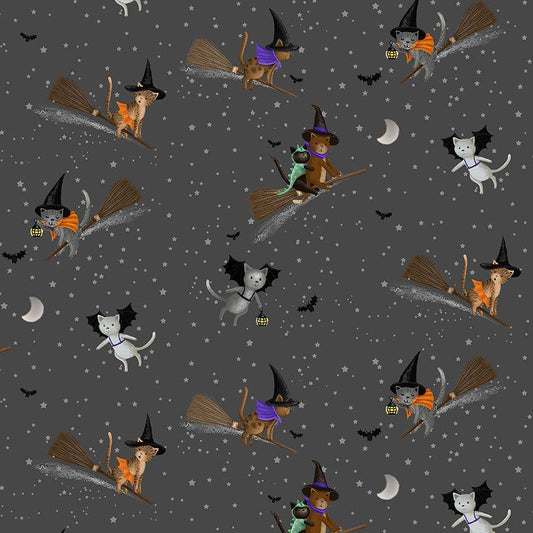Meowgical Fabric - By Dear Stella - Purranormal Collection - Cotton By The Yard - Halloween Cat Pattern