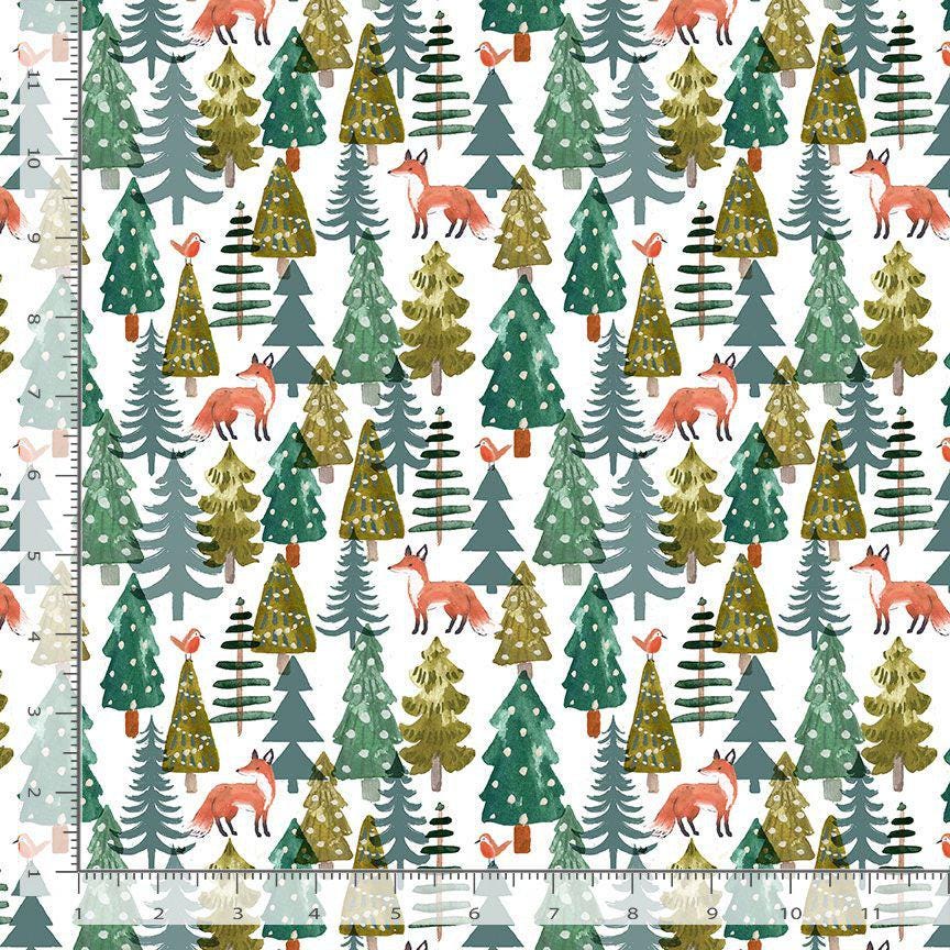 Fox Forest Fabric - By Dear Stella - Baby, It's Cold Outside Collection - Cotton By The Yard - Winter Animal Pattern